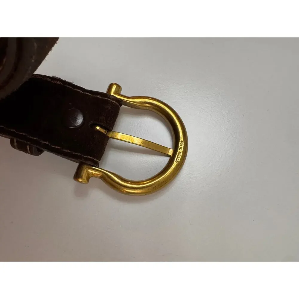 Vintage J.Hilburn USA Men French Calf Belt Brown Suede Gold Brass Buckle Size 55